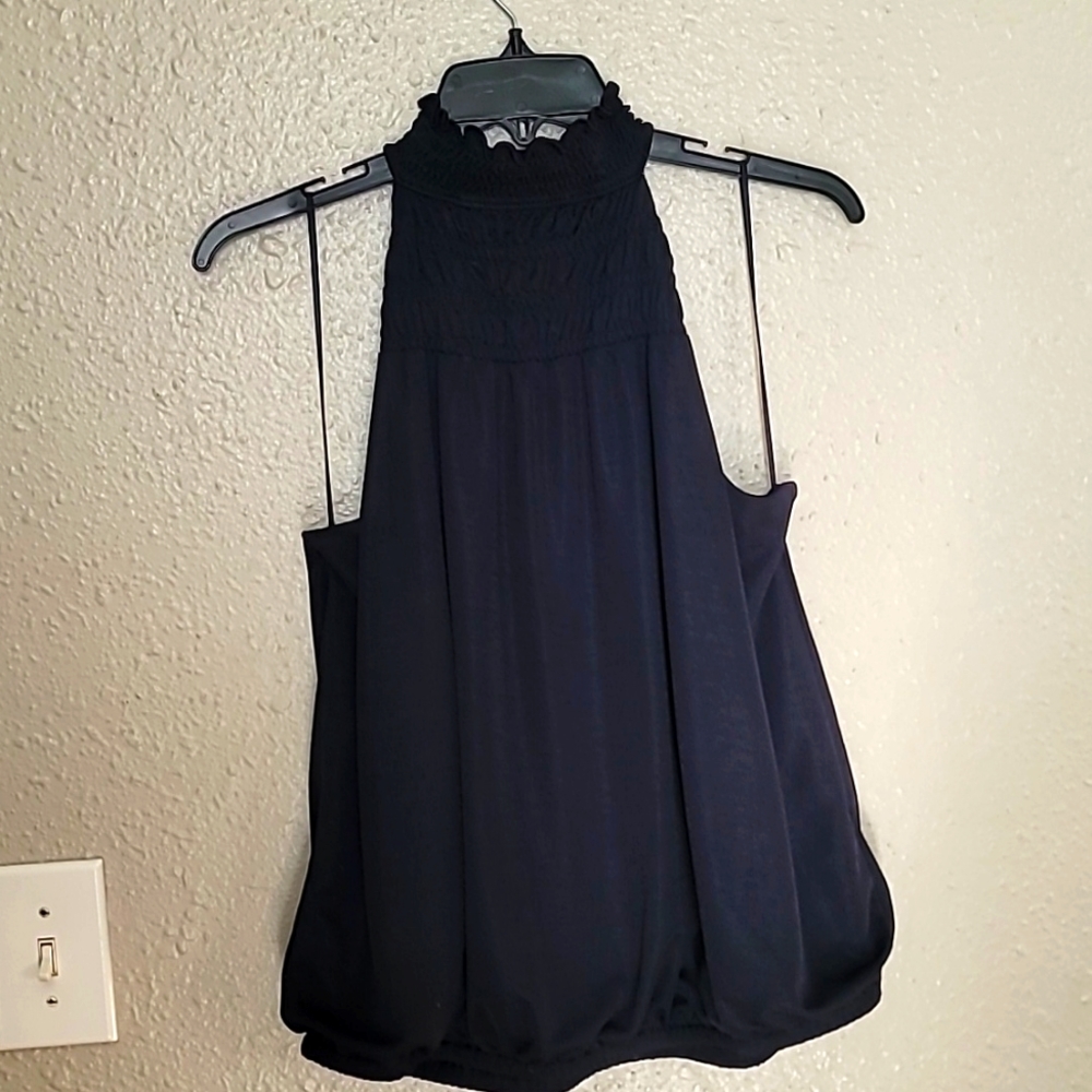 Express navy blue ruched halter top sz L
